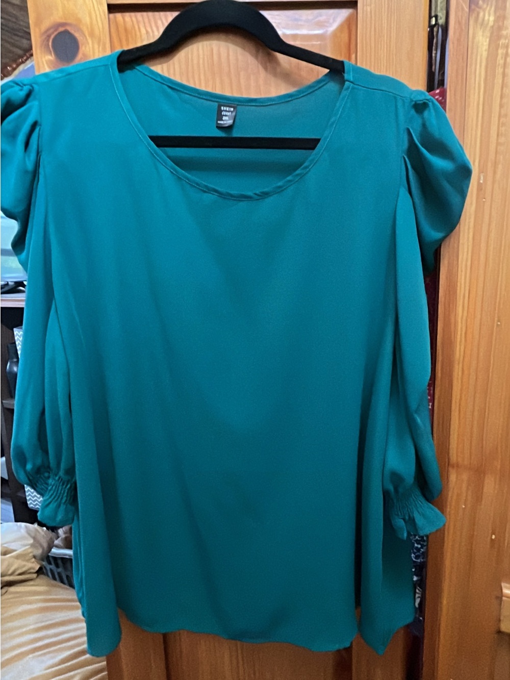 SHEIN Teal Puff Sleeve Blouse